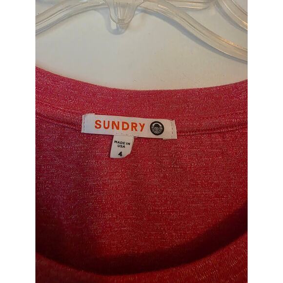 Sundry Red Ruched Lined Midi Dress Stretchy Size 4  - Great Condition Flattering - Picture 3 of 5